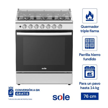 Cocina de Pie a Gas Sole Aruba 6 Hornillas Acero 76cm Gris con Horno