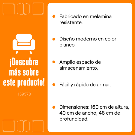 Ropero con Espejo Custer 1 Puerta - Blanco Tuhome