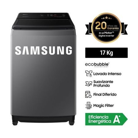 Lavadora Samsung 17kg Modelo WA17CG6441 Gris con Tecnología EcoBubble™