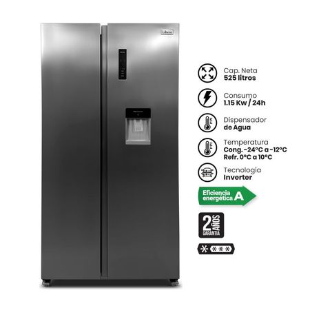 Refrigeradora Side By Side Libero LSBS552NFIW No Frost 525L Gris con Dispensador