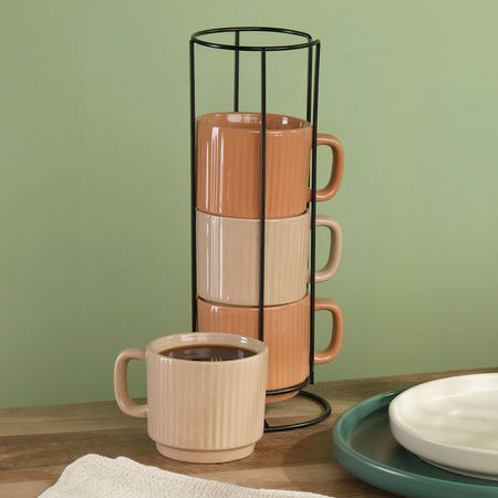 Set de 4 Tazas de Cerámica Otoño Orange Gris