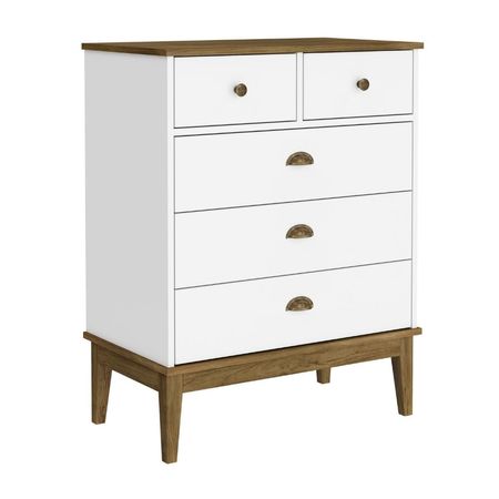 Cómoda Colonial 5 Cajones MDP Moka/Blanco 45x60x38cm