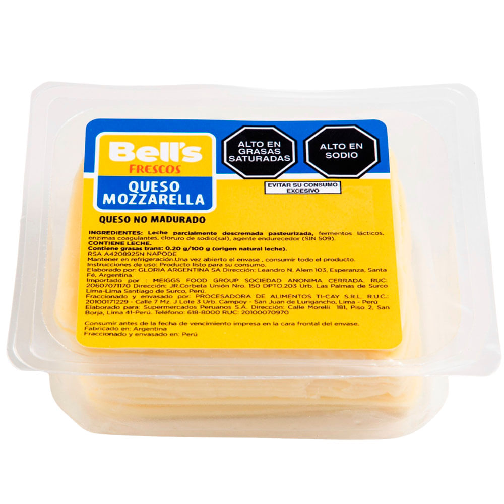 Queso Mozzarella en Tajadas BELL'S Paquete 440g