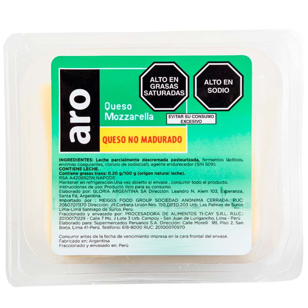 Queso Mozzarella en Tajadas ARO Paquete 250g