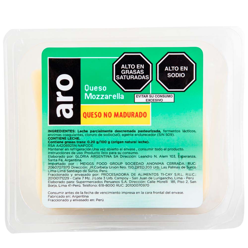 Queso Mozzarella en Tajadas ARO Paquete 180g