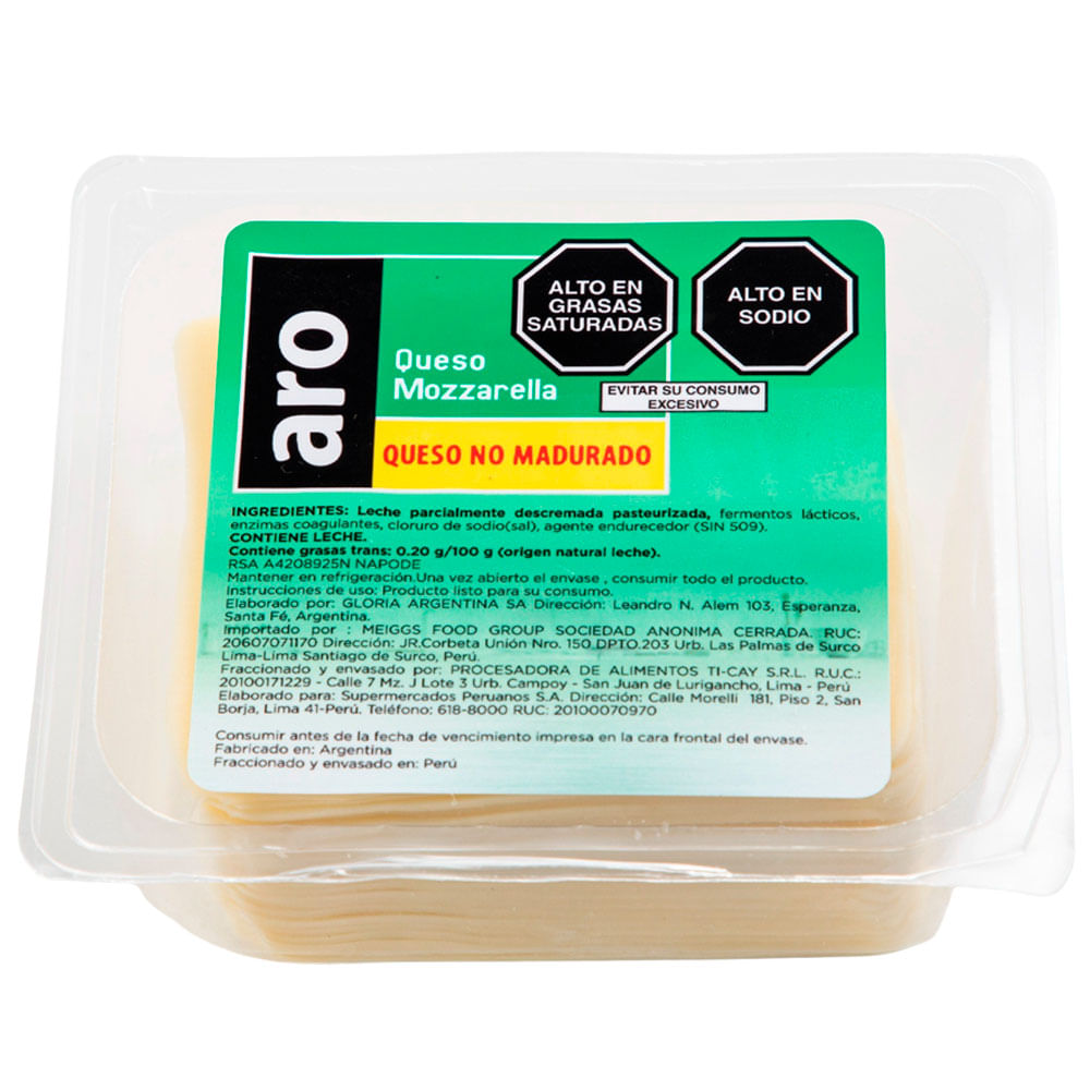 Queso Mozzarella en Tajadas ARO Paquete 440g