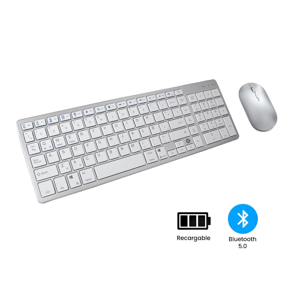 Teclado y Mouse Inalámbrico Bluetooth Recargable – Blanco