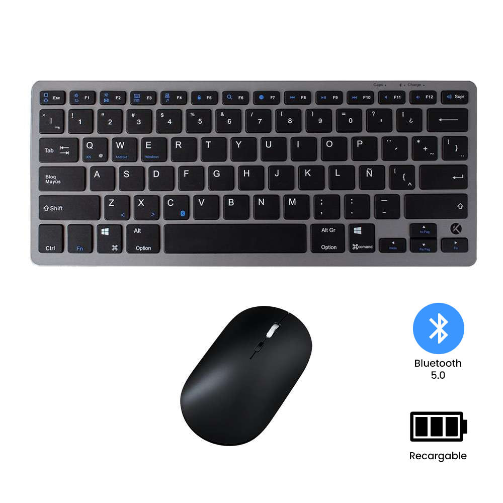 Mini Teclado y Mouse Inalámbrico Bluetooth Recargable – Negro