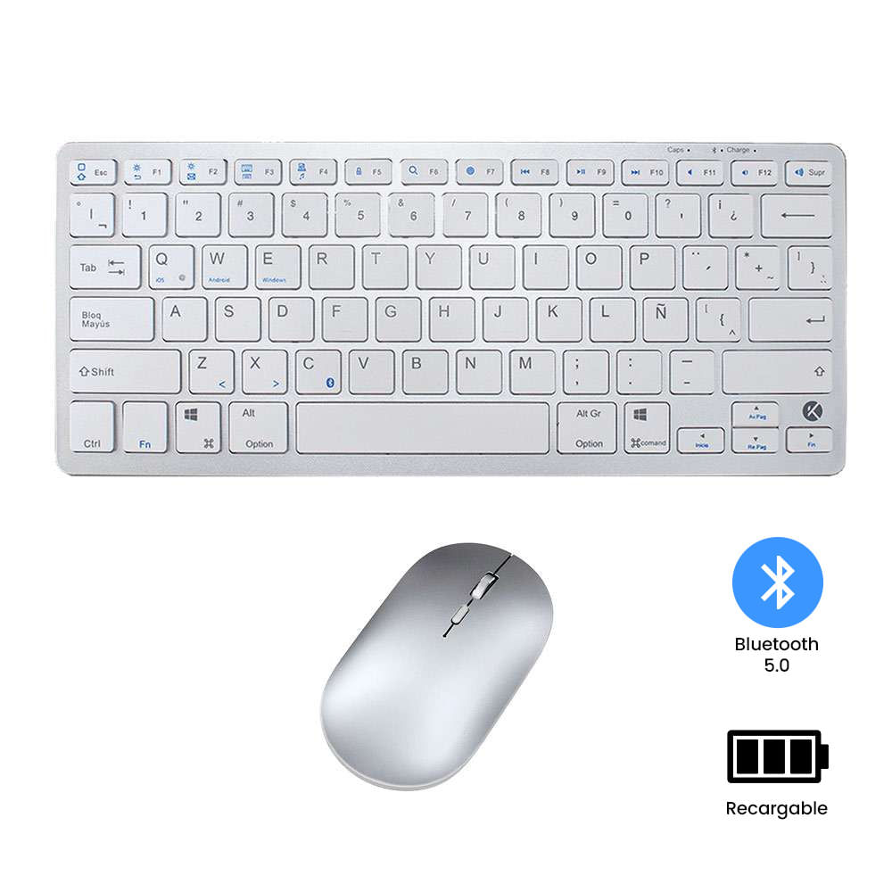 Mini Teclado y Mouse Inalámbrico Bluetooth Recargable – Blanco