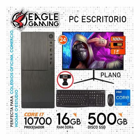 Computadora PC Intel Core i7 10700 RAM 16GB SSD 500GB Monitor 24 FHD webcam