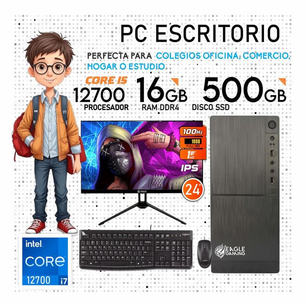 Computadora PC Intel Core i7 12700 12VA GEN RAM 16GB SSD 500GB Monitor 24 FHD