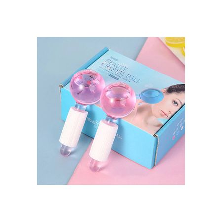 ICE GLOBE Rodillo Masajeador Facial Esferas Frias Vidrio - ROSADO