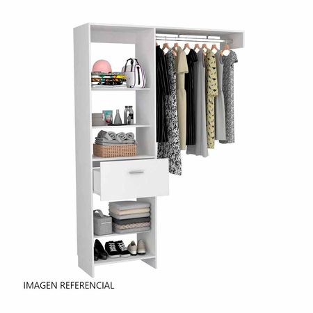 Ropero Manchester 150 1 Cajón 4 Repisas Melamina Blanco Tuhome