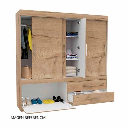 Ropero Allegro 4 Puertas 2 Cajones + Espacio Zapatero Melamina Nature Tuhome