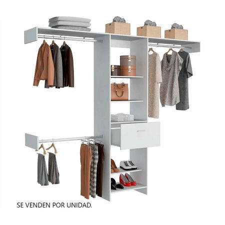 Ropero Melamina Blanco Tuhome Modelo Manchester 250 con 1 Cajón y 5 Repisas