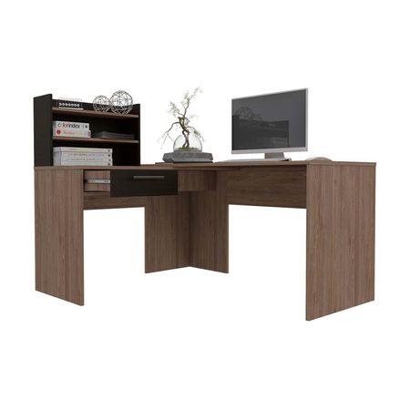 Escritorio de Madera Melamina Tuhome Bilbao 2l en L Negro/Nature