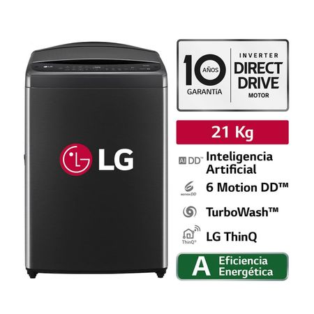 Lavadora LG AI DD Carga Superior 21Kg Negro Plateado Modelo WT21PBV6