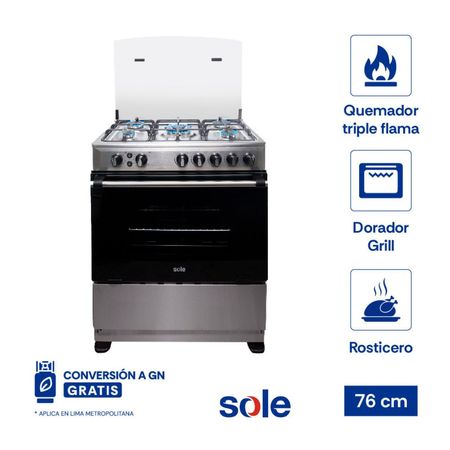 Cocina de Pie Sole Dubai 5 Hornillas 76cm Acero Inoxidable Gas