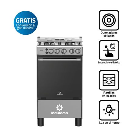 Cocina de Pie a Gas Indurama Matisse 4 Hornillas Gris