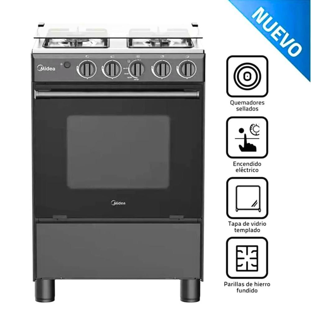 COCINA DE PIE MIDEA MGS24FS2LFABBC-PE A GAS 4 HORNILLAS NEGRO