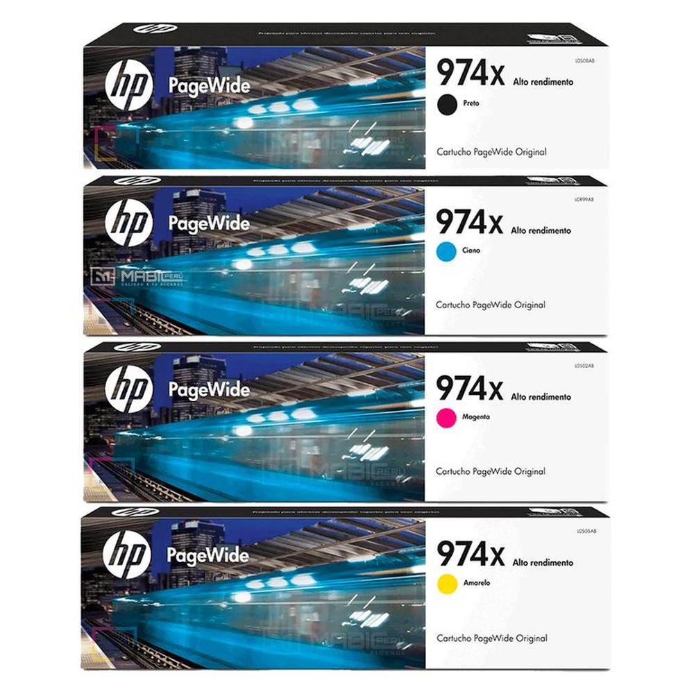 Pack Tinta HP 974X Negro Cian Magenta Amarillo PageWide 452 477 552 577 Original