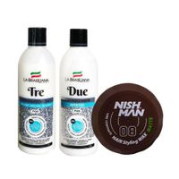 Shampoo Tre + Reacondicionador Due + Cera Capilar Nishman 08