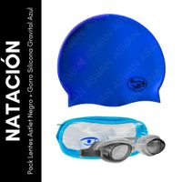 Pack Lentes Astlet Negro + Gorro Silicona Gravital Azul
