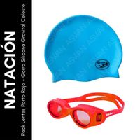 Pack Lentes Porto Rojo + Gorro Silicona Gravital Celeste