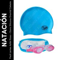 Pack Lentes Astlet Rosa + Gorro Silicona Gravital Celeste