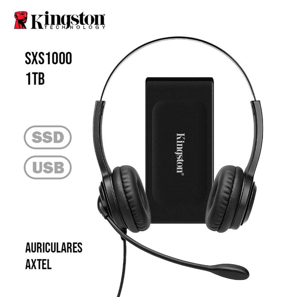 Disco Solido Externo Kingston Xs1000 De 1tb Negro y Auriculares