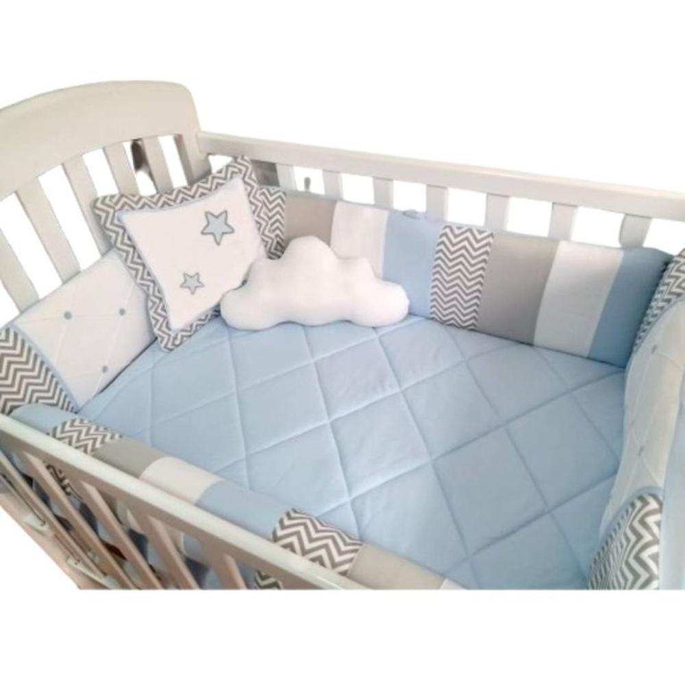 Set De Cuna  -  Diseño Zig Zag  mixto - Celeste