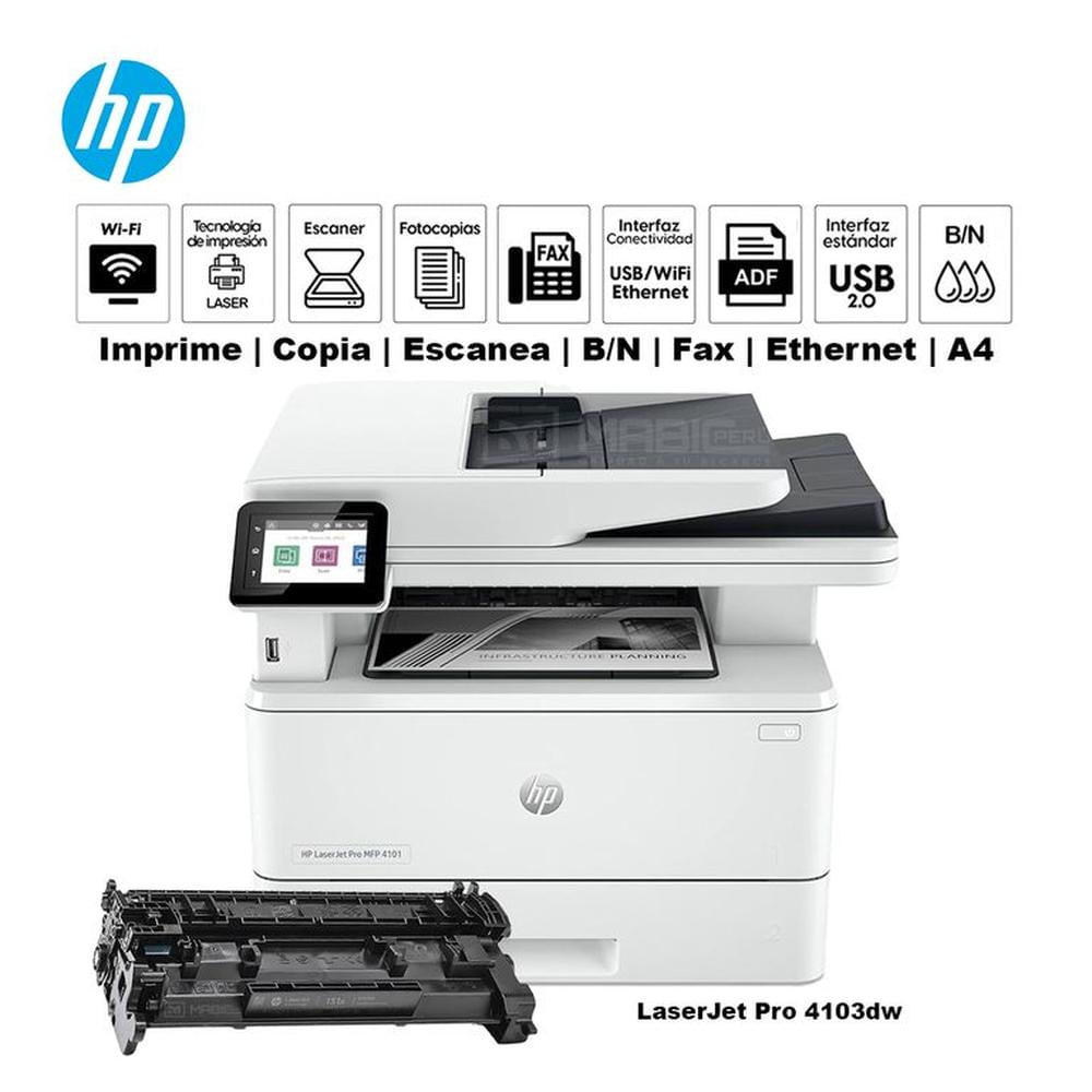 Impresora Hp LaserJet Pro 4103fdw Duplex WIFI Red ADF FAX