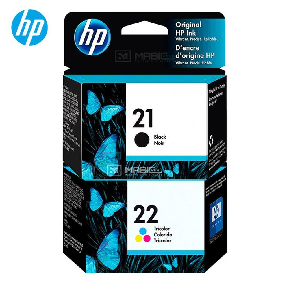 Pack Tinta HP 21 22 Negro Tricolor OfficeJet D1320 J3640 1250 Original