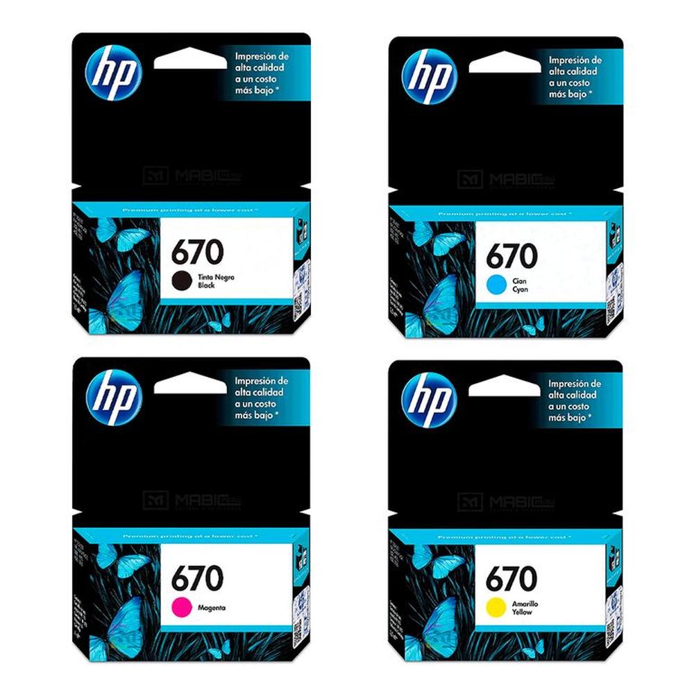 Pack Tinta HP 670 Negro Cian Magenta Amarillo Deskjet 3525 4615 4625 5525 Original