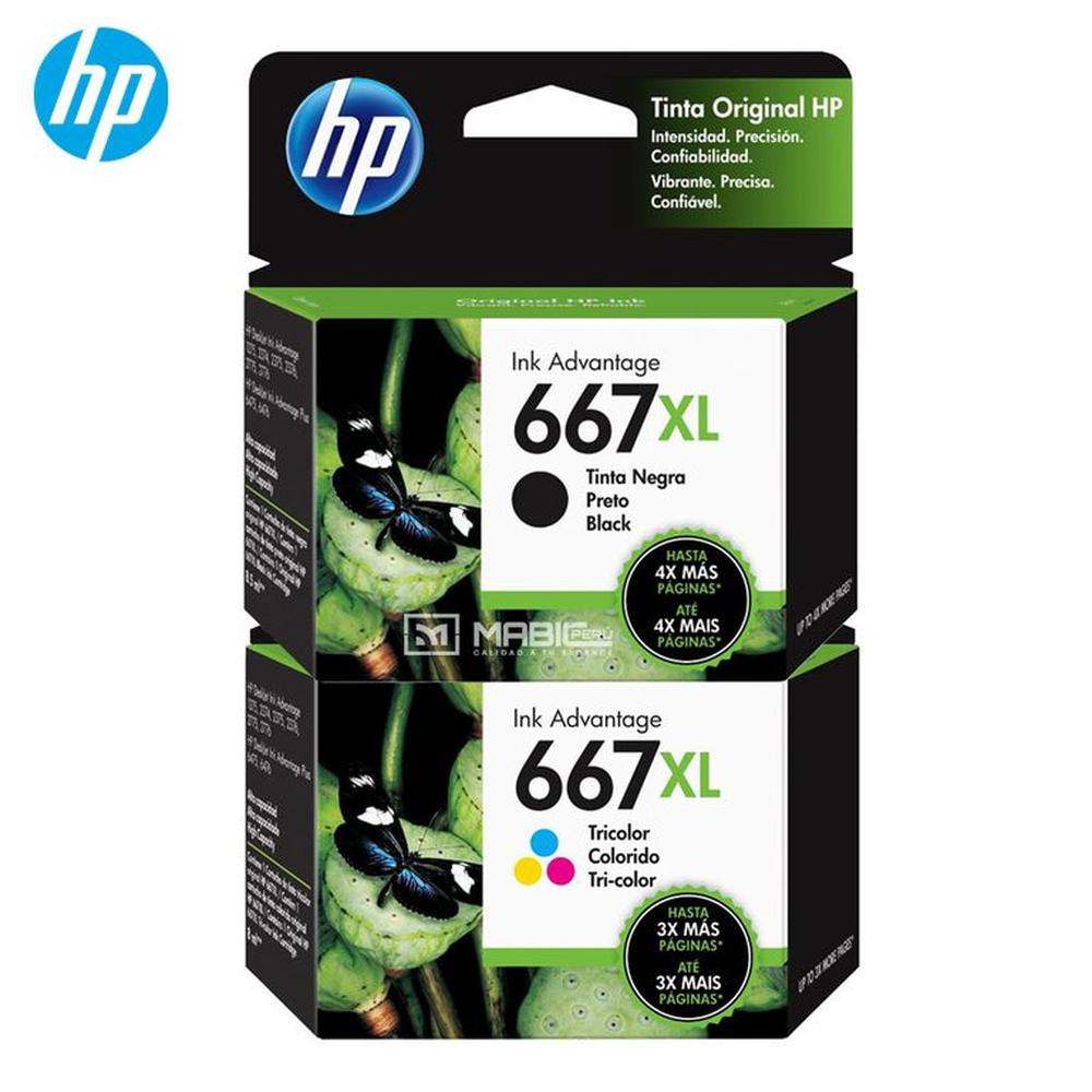 Pack Tinta HP 667XL Negro Tricolor DeskJet 2775 4175 Original