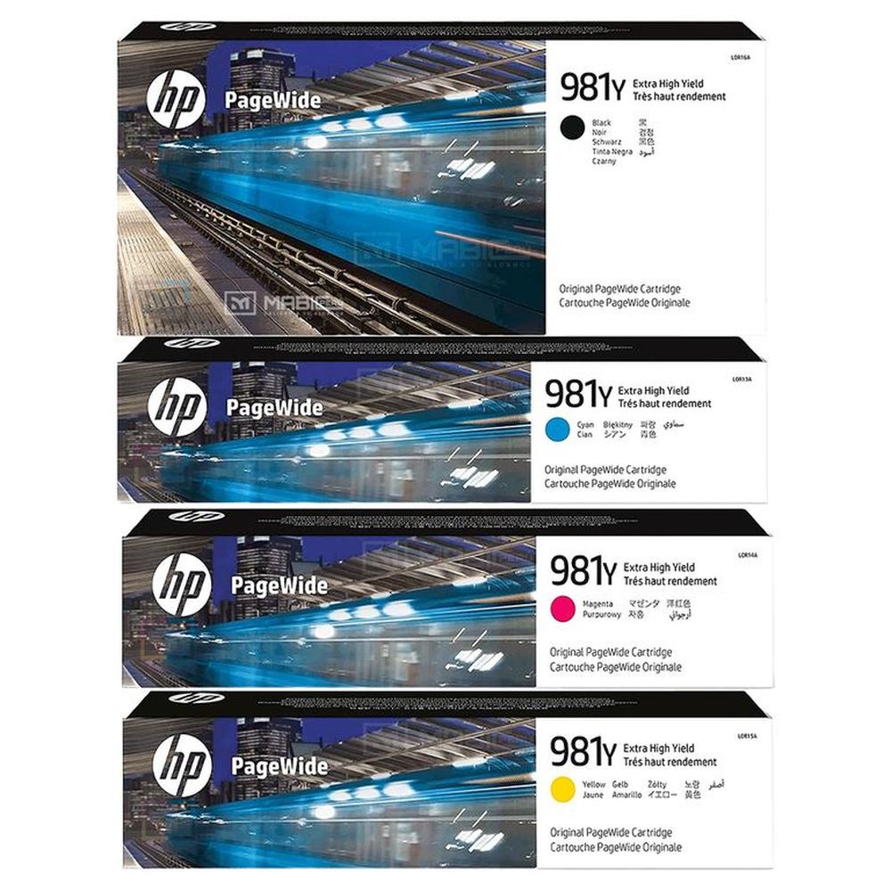 Pack Tinta HP 981Y Negro Cian Magenta Amarillo PageWide 556dn 586dn Original