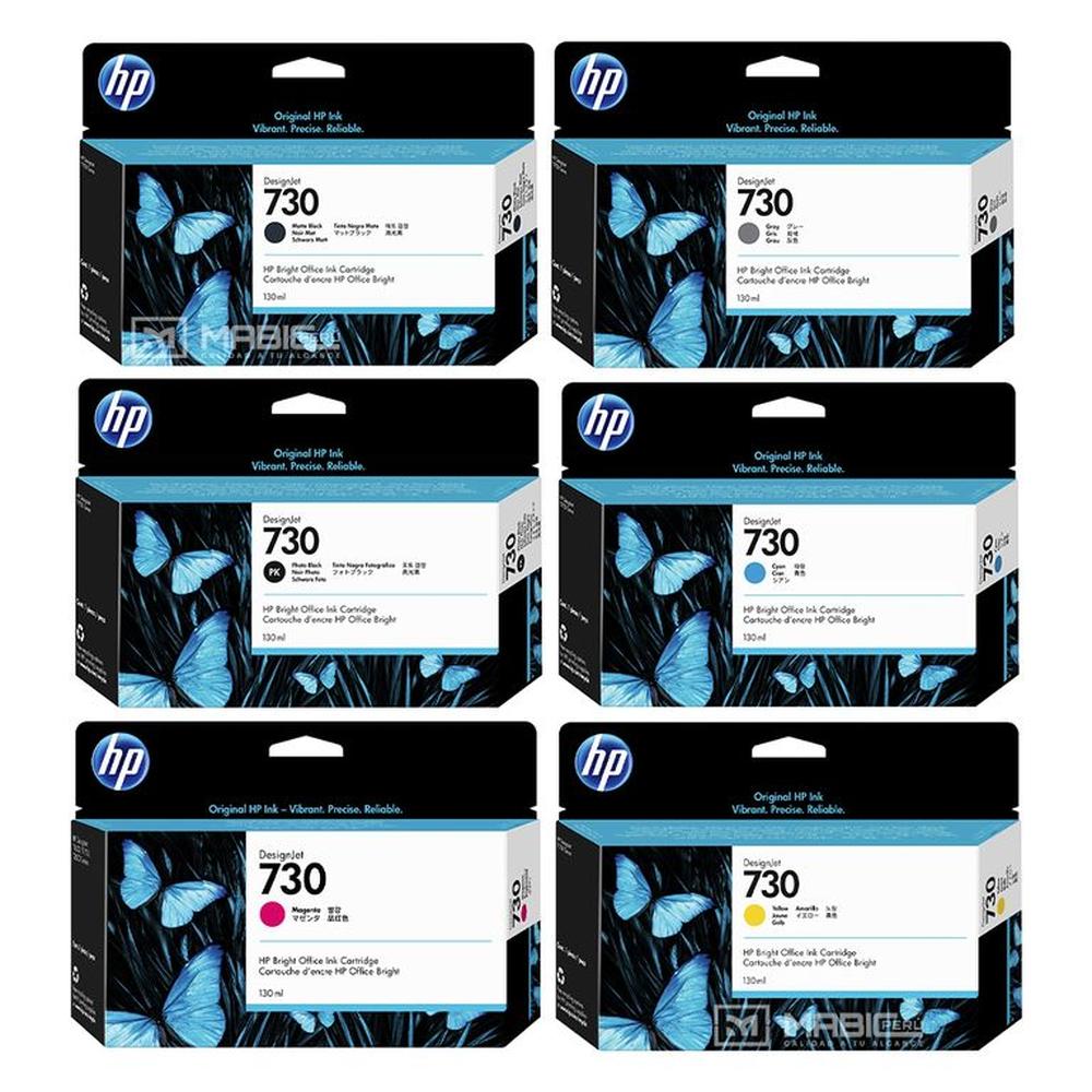Pack 6 Tinta HP 730 DesignJet T1600 T2600 T1700 Original - 130ml