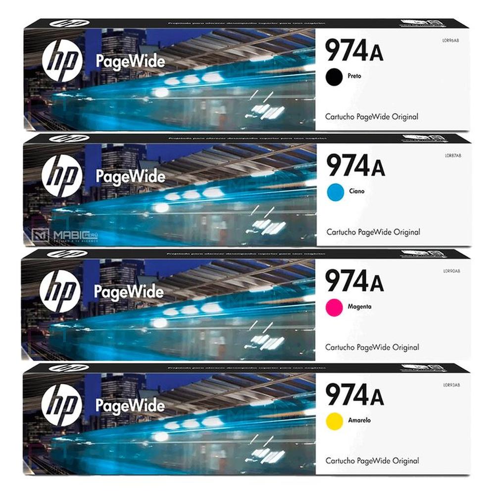 Pack Tinta HP 974A Negro Cian Magenta Amarillo PageWide 452 477 552 577 Original