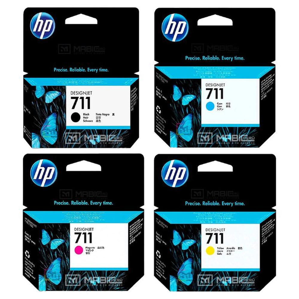 Pack Tinta HP 711 Negro Cian Magenta Amarillo DesignJet T120 T520 T530 Original