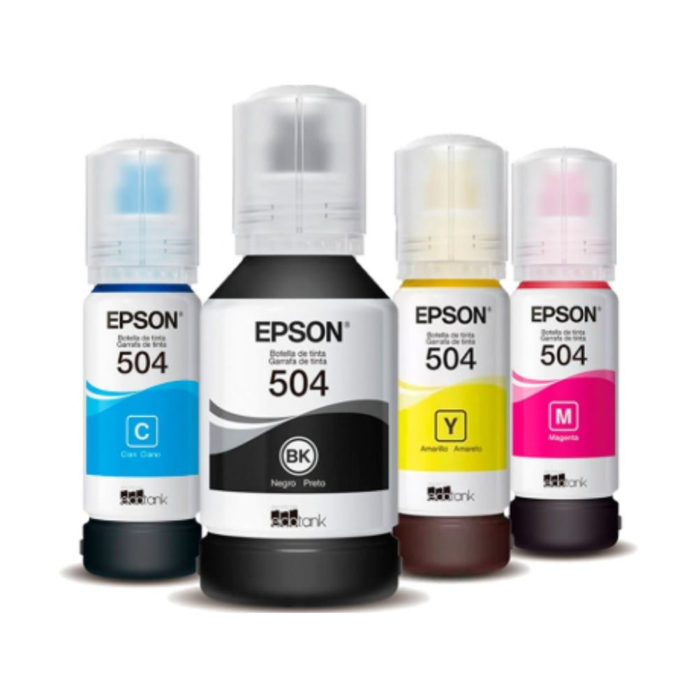Kit Pack Botella Tinta Epson T504 Negro, Cian, Magenta, Amarillo