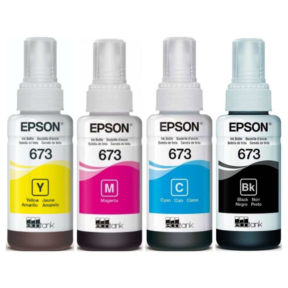 Kit pack Botella Tinta Epson  T673 Negro, Cian , Magenta, Amarillo