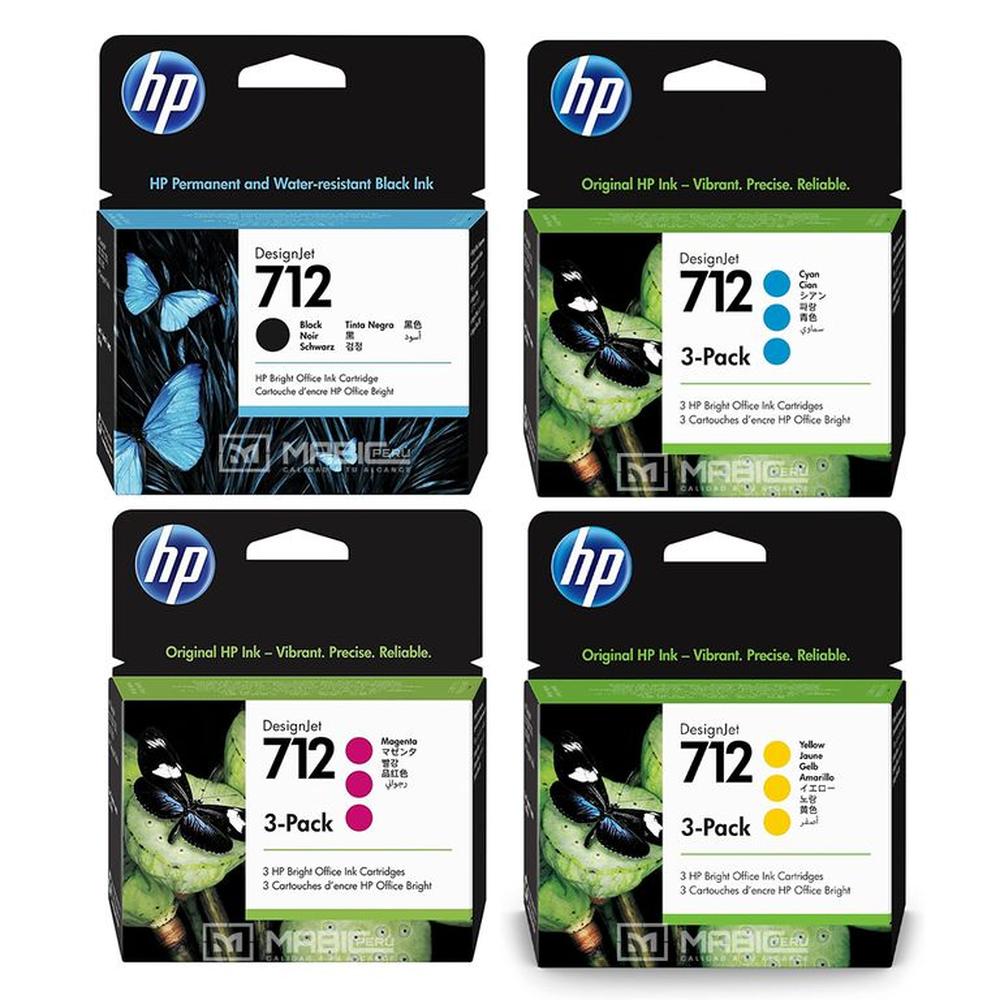 Kit Tinta HP 712 3Pack DesignJet T210, T250, T650 Original