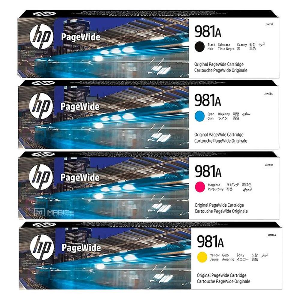 Pack Tinta HP 981A Negro Cian Magenta Amarillo PageWide 556dn 586dn Original