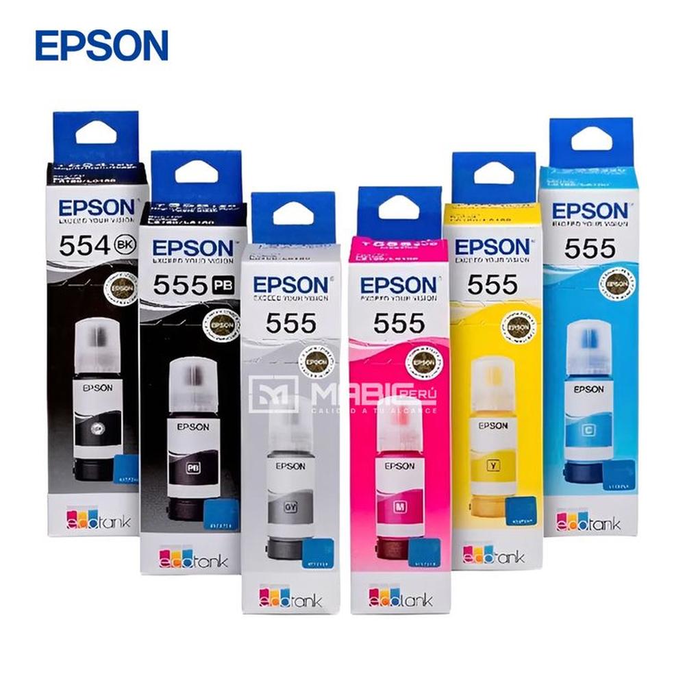 Kit 6 colores Tinta Epson T555 T554 Para L8160, L8180 - 70ml