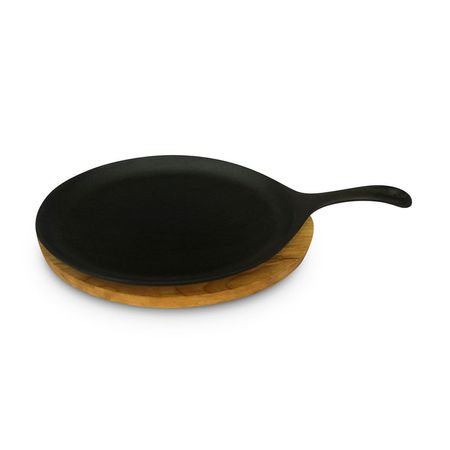 Sartén de Hierro Fundido Record Ova con Base de Madera Negro