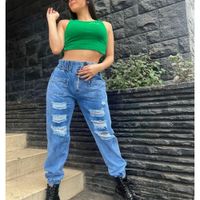Pantalón Jogger Jeans Mujer Rasgado