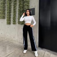Pantalón Jean Wide Leg Colombiano Rayas Laterales