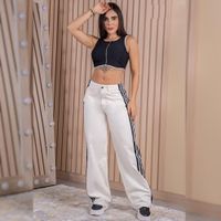 Jean Wide Leg Mujer Talle Alto Colombiano Rayas - Blanco