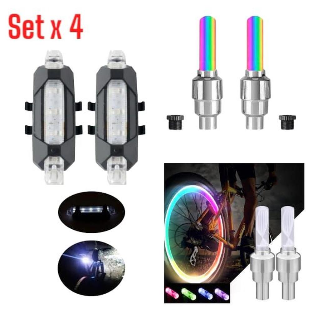 Pack x4 Luces RGB para Bicicleta Ruedas y Parte Trasera