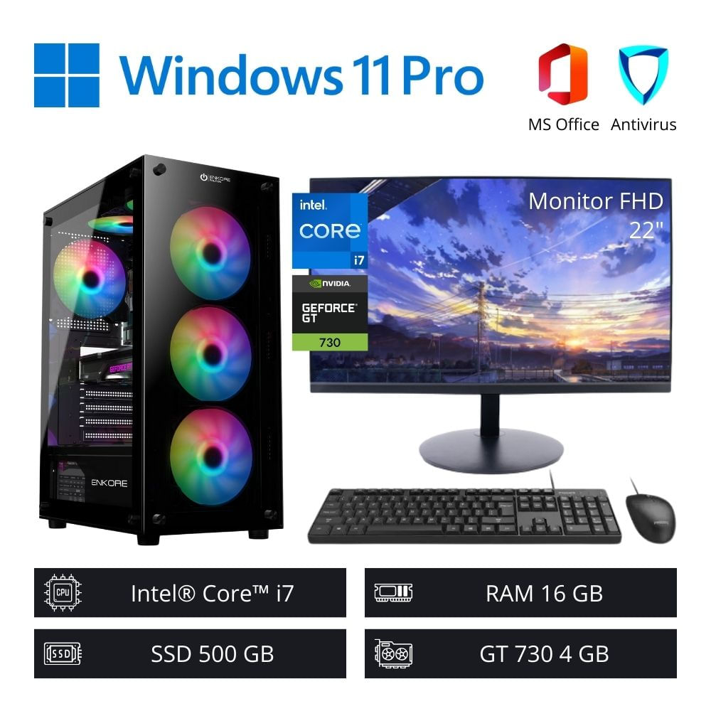 Computadora PC Intel Core i7 3,80 GHz 16GB RAM 500GB NVIDIA 4GB + Monitor 22"" FHD